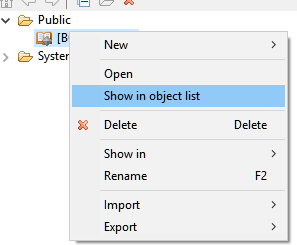 Open catalogs in the objects list